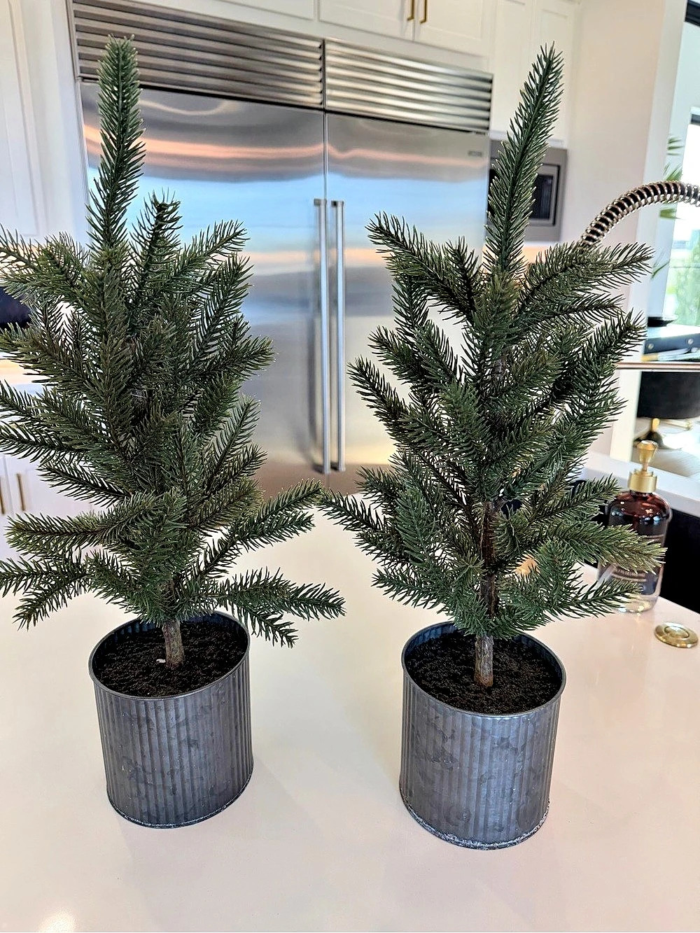 Set of 2 Magnolia Artificial Evergreen Trees in Green & Gray